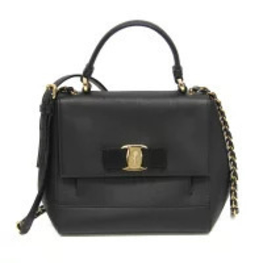 Salvatore Ferragamo Vara Leather Shoulder Bag Black